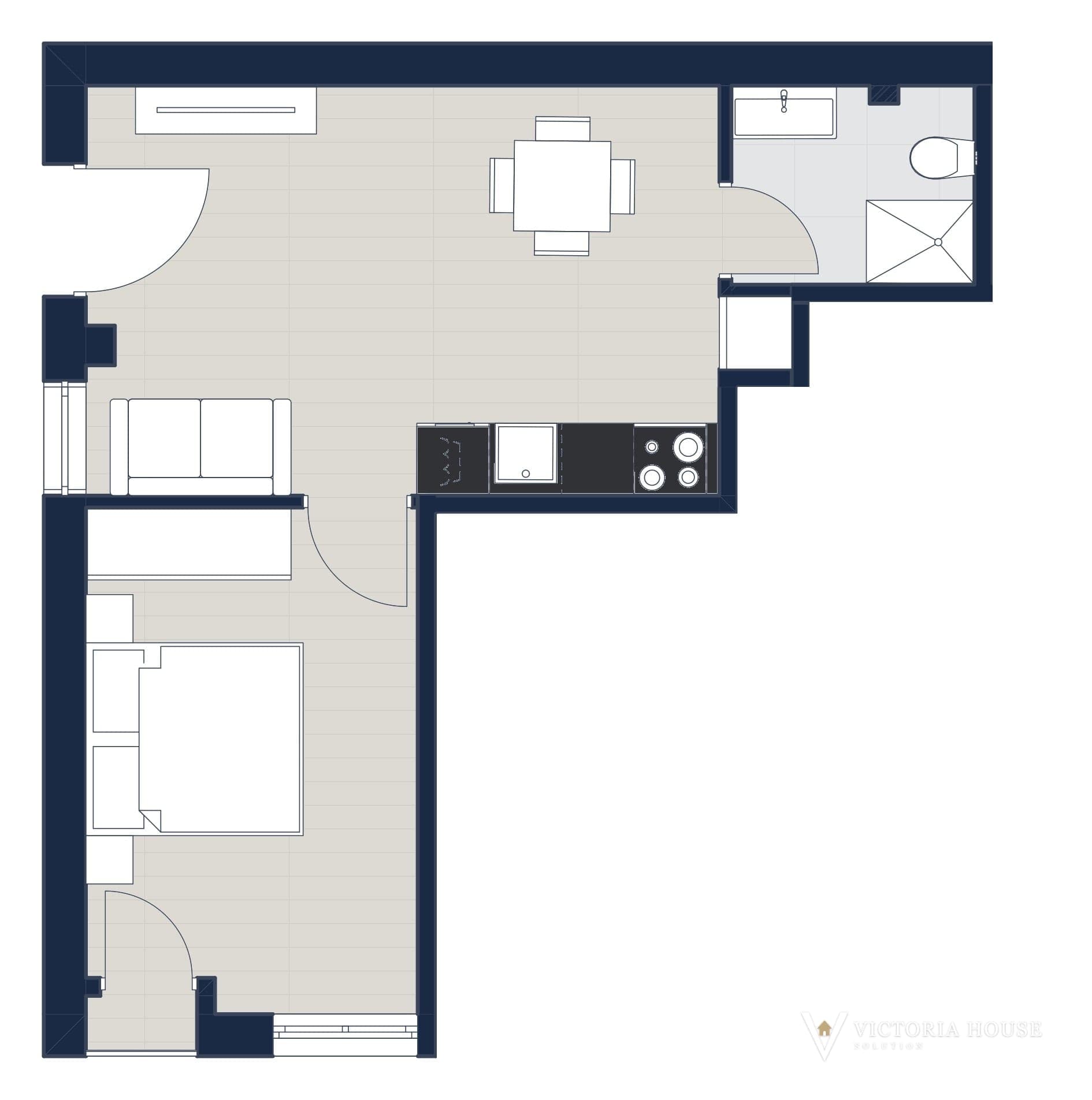 Plano del proyecto: vivienda de un dormitorio, 32,65 m² útiles
